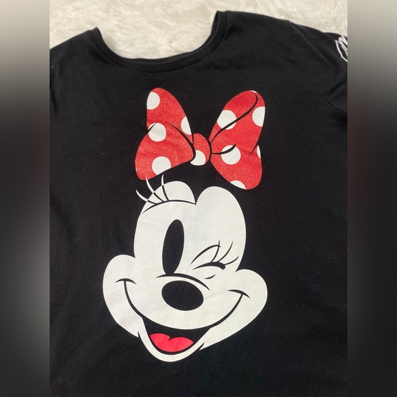 Disney Parks Minnie Mouse Vacation Winking Polka Dot Back Glitter Top Shirt XL - Picture 2 of 7